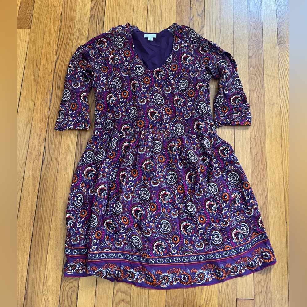 Garnet Hill Purple Paisley Drop Waist Dress